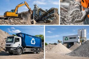 Impianto di recupero dei detriti edili con frantumazione di cemento e produzione di aggregati riciclati